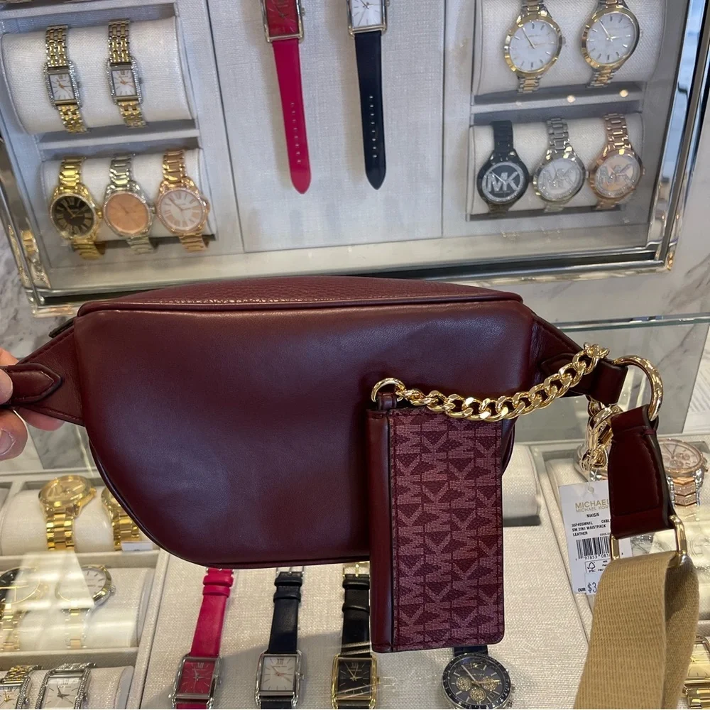 Michael Kors Maisie 2 In 1 Small Leather Waist pack Fanny pack Bag (Oxblood) MK
